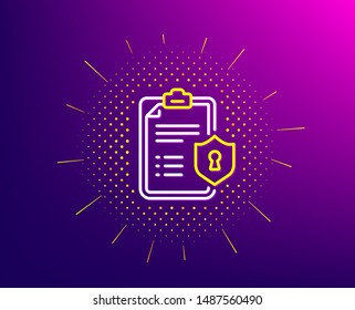 Checklist line icon. Halftone pattern. Privacy policy document sign. Gradient background. Privacy policy line icon. Yellow halftone pattern. Vector