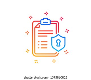 Checklist Line Icon. Privacy Policy Document Sign. Gradient Design Elements. Linear Privacy Policy Icon. Random Shapes. Vector