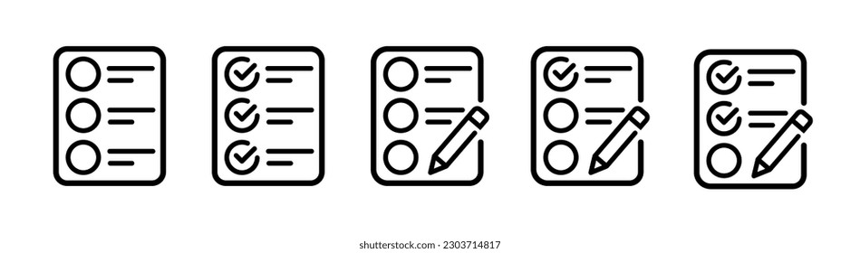Checklist line icon. Report with pencil vector outline sign. Checklist icon set.
