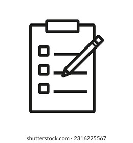 Checklist line icon. Report with pencil vector outline sign.