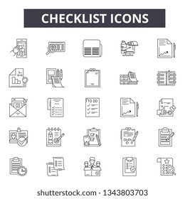 Checklist line icons for web and mobile design. Editable stroke signs. Checklist  outline concept illustrations