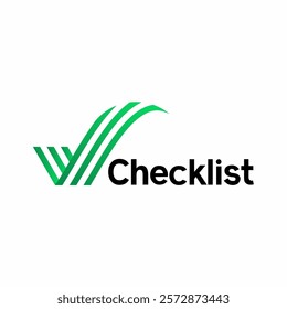 checklist logo design, check mark icon art, testing or certification logo, checking or inspection, green checklist symbol with 3 lines logo concept