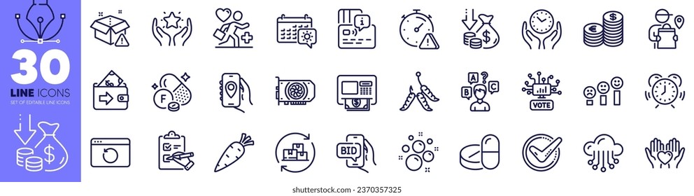 Checklist, Maggots and Recovery internet line icons pack. Bid offer, Location app, Delivery man web icon. Time management, Currency, Customer satisfaction pictogram. Travel calendar. Vector