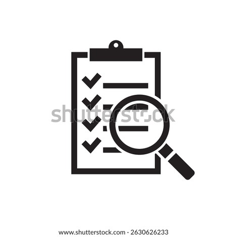 Checklist with magnifying glass representing examination and organization of tasks in a professional setting