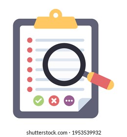 Checklist with magnifying glass, search checklist icon