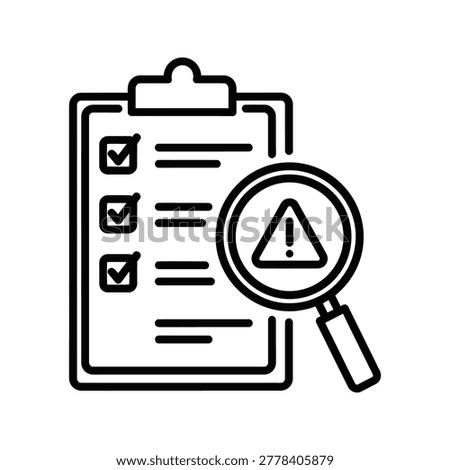 Checklist with magnifying glass and warning symbol checklist clipboard analysis document inspection checkbox