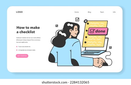 Checklist making concept. Character planning the daily routine, events, projects or work tasks. Time optimization and positive habit building. Appointment progress checking. Flat vector illustration