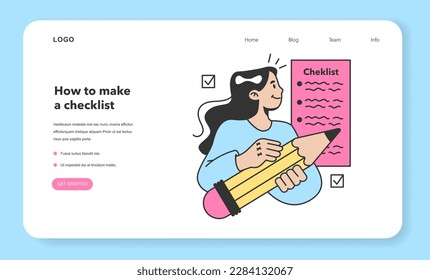 Checklist making concept. Character planning the daily routine, events, projects or work tasks. Time optimization and positive habit building. Appointment progress checking. Flat vector illustration