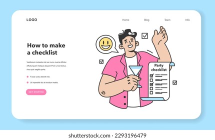 Checklist making concept. Character planning a party. Event tasks and arrangements management. Appointment progress checking. Flat vector illustration