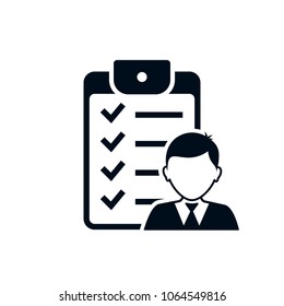 Checklist with man silhouette icon, candidate approved symbol. Positive mark symbol. Vector illustration isolated on white.