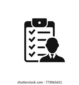 Checklist with man silhouette icon, candidate approved symbol. Positive mark symbol. Vector isolated illustration.