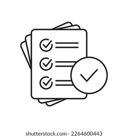 Checklist with mark line icon, report icon on white background.