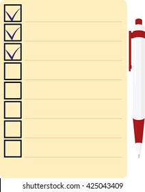 Checklist marked in blue with red pen Icon Vector