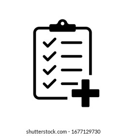 Checklist with medicine plus. Vector isolated icon. Medicine checklist report. Clipboard icon business agreement checkbox list. Health care. Checklist clipboard. Vector medicine illustration. EPS 10