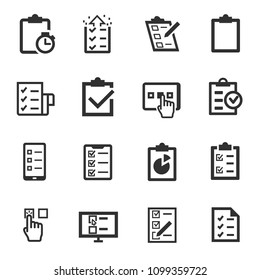 Checklist, monochrome icons set. testing and polling, simple symbols collection