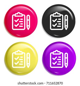 Checklist multi color glossy badge icon set. Realistic shiny badge icon or logo mockup
