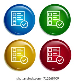 Checklist multi color gradient glossy badge icon set. Realistic shiny badge icon or logo mockup