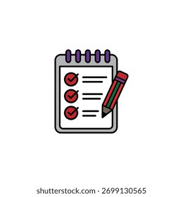 Bloco de notas de lista de verificação com tarefas concluídas e lápis para gerenciamento de projetos