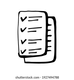 Checklist, Notepad, Documents Icon In Simple Doodle Style. Vector Illustration.