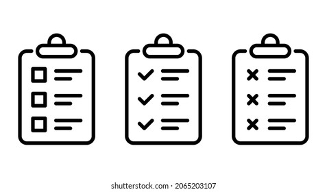 Checkliste für die Symbole der Motherboards. Zusammenstellung der Zwischenablage oder des Dokuments für das Symbol Rahmenzeichnung. Business Plan, Checken Sie Liste auf dem Video-Board mit Checkmark Cross. Bearbeitbarer Stroke. Einzelne Vektorgrafik.