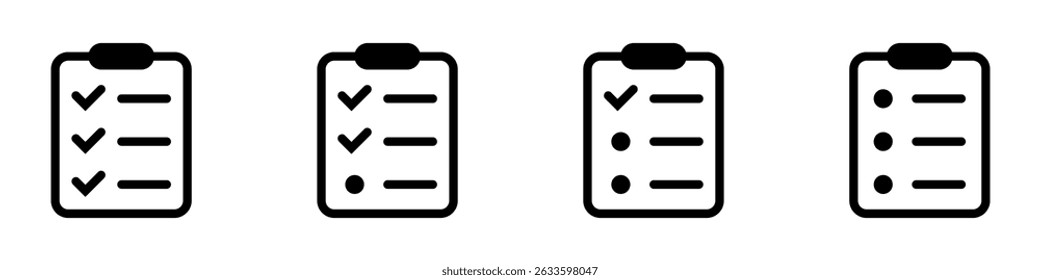 Checklist on clipboard icons set.