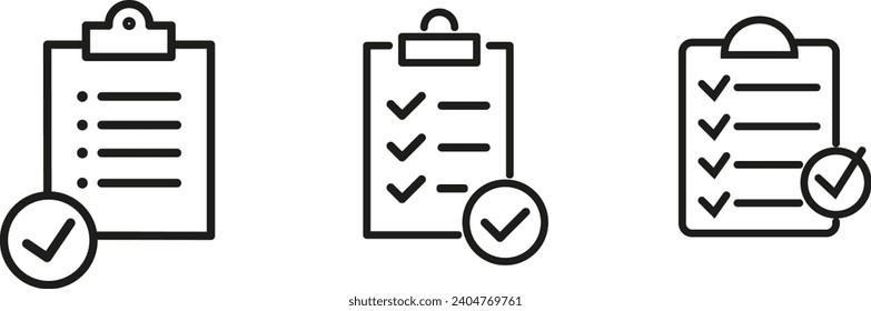 Checklist on the clipboard line icon. Checklist symbol. Editable stroke. Isolated. Vector illustration.Set of Clipboard or Document for Note Outline Icon.