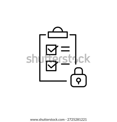 Checklist on clipboard and lock. Restricted task access. Pixel perfect, editable stroke vector icon