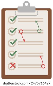 Checklist on clipboard paper flat icon isolated on white background.