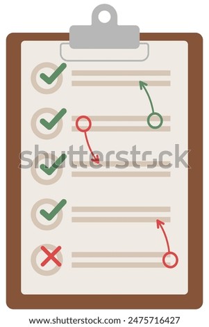 Checklist on clipboard paper flat icon isolated on white background.
