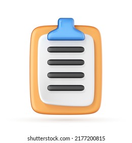 Checklist on a clipboard paper. Successful completion of business tasks. Business, education, task management and productivity concept. 3d vector icon.
