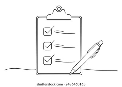 checklist on a clipboard with a pen line with vector illustration on white background