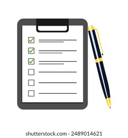 Checklist on clipboard vector illustration. check marks on checklist Clipboard and agreement.  checklist, business checklist, check box	