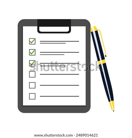 Checklist on clipboard vector illustration. check marks on checklist Clipboard and agreement.  checklist, business checklist, check box	