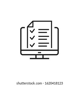 Checklist on the computer screen. Isolated vector illustration in flat style. Desktop computer with digital questionnaire