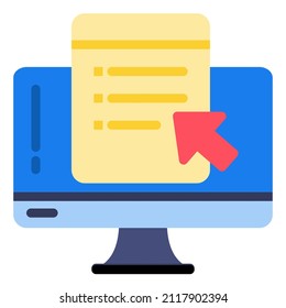 Checklist on the computer screen. Isolated vector illustration in flat style. Desktop computer with digital questionnaire