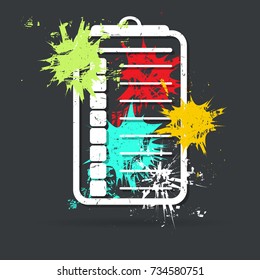 Checklist on dark background with color spots. Grunge vector illustration