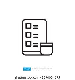 Checklist On A Digital Tablet With A Coffee Cup On A White Background