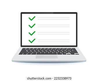 Checklist on laptop display, checkboxes with check mark.