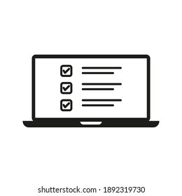 
Checklist on the laptop screen. Isolated vector illustration in flat style. Design for web site on white background