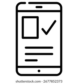 Lista de verificación en el ícono de Web móvil en estilo de esquema