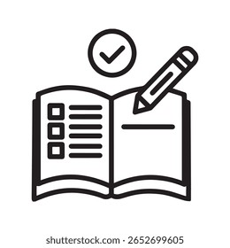Checklist on Open Book with Pencil Icon for Education and Learning