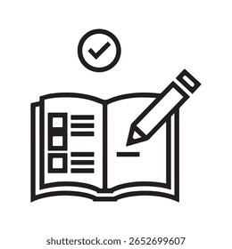 Checklist on Open Book with Pencil Icon for Education and Learning
