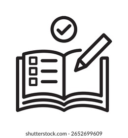 Checklist on Open Book with Pencil Icon for Education and Learning