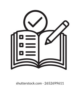 Checklist on Open Book with Pencil Icon for Education and Learning