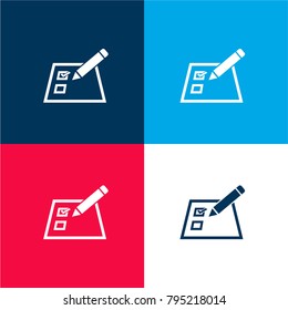 Checklist on a paper with a pencil four color material and minimal icon logo set in red and blue