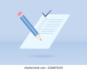 Checklist on a paper. Successful completion of business tasks. 3D