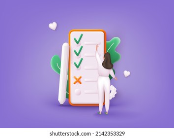 Checklist on a phone screen. Successful completion of business tasks. 3D Web Vector Illustrations.