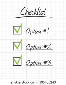 Checklist on ruled school paper grid with hand drawn syle. Easily change the size on boxes and marks.