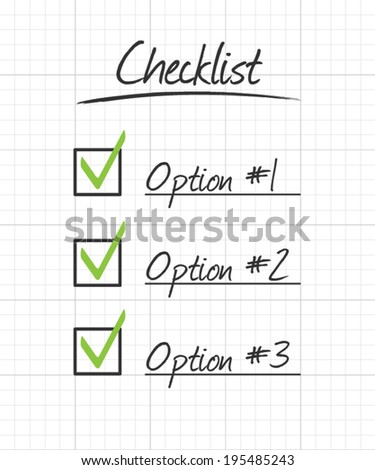Checklist on ruled school paper grid with hand drawn syle. Easily change the size on boxes and marks.
