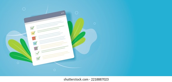 A checklist on a white sheet of paper. Check list, to do, questionnaire, report, feedback document concept. Checklist document icon in flat design vector.